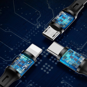 Прибиращ се кабел за зареждане и данни BASEUS Golden Loop 3in1 USB кабел Type A към micro USB / Lightning / USB Type C 3.5A 35cm-10.2m черен (CAMLT-JH01) - Img 11