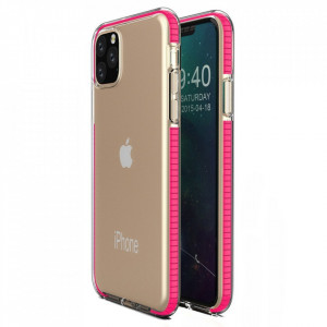 Прозрачен силиконов гръб с цветен кант Spring - iPhone 11 Pro розов - Img 1