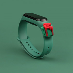 Силиконова каишка Xmas - Xiaomi Mi Band 3 / Band 4 коледен дизайн (подарък) тъмнозелен - Img 2