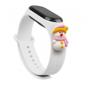 Силиконова каишка Xmas - Xiaomi Mi Band 3 / Band 4 коледен дизайн (снежен човек 2) бял - Img 1