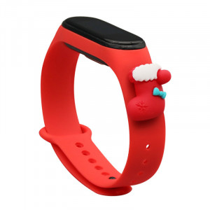 Силиконова каишка Xmas - Xiaomi Mi Band 3 / Band 4 коледен дизайн (чорап) червен - Img 1