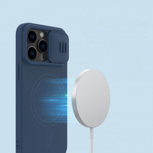 Силиконов гръб с подвижно покритие за камерата NILLKIN CamShield MagSafe - iPhone 14 Pro Max син - Img 9