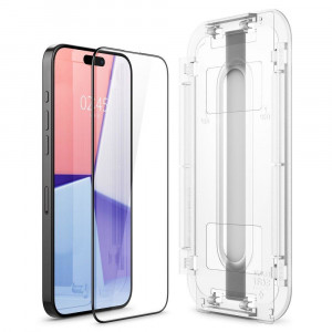 Стъклен протектор с пълно покритие SPIGEN TR Ez Fit с инструмент за поставяне съвместим с гръб - iPhone 15 Pro Max черен - Img 4