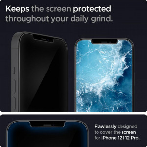 2 бр. закален стъклен протектор SPIGEN TR Ez Fit с инструмент за поставяне - iPhone 12 Pro Max - Img 2