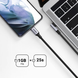 90° кабел за зареждане и данни с оплетка UGREEN US334 USB Type C към USB Type C 480Mb/s 2m черен - Img 4