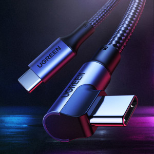 90° кабел за зареждане и данни с оплетка UGREEN US334 USB Type C 2.0 към USB Type C 2.0 100W Power Delivery 1m черен - Img 2