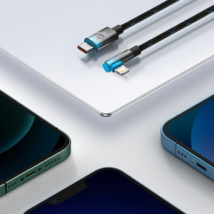 90° кабел за зареждане и данни BASEUS MVP 2 USB Type C към Lightning с бързо зареждане 20W 1m черен / червен - Img 16