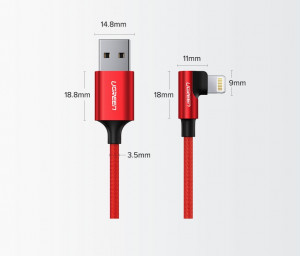 90° кабел за зареждане и данни UGREEN USB Type A към Lightning MFi 1m 2.4A черен (60521) - Img 10