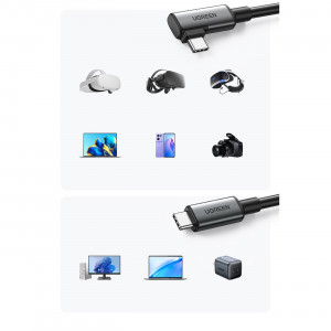 90° кабел за зареждане и данни UGREEN USB Type C към USB Type C 60W data transmission with VR goggles support (e.g. Oculus Quest 2) 5m черен (US551) - Img 6