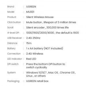 UGREEN handy wireless USB mouse зелен (MU001) - Img 4