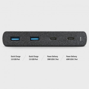 USB хъб UNIQ Surge 90W 2x USB Type A Quick Charge 3.0 / 2x USB Type C Power Delivery 3.0 (LITHOS Collective) черен графит - Img 6