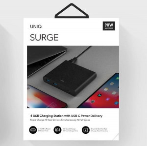 USB хъб UNIQ Surge 90W 2x USB Type A Quick Charge 3.0 / 2x USB Type C Power Delivery 3.0 (LITHOS Collective) черен графит - Img 11