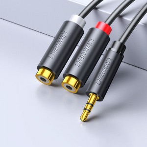 Аудио кабел UGREEN жак 3.5mm (мъжко) към 2x RCA (чинч) (женско) 0.25m сив (AV109) - Img 2