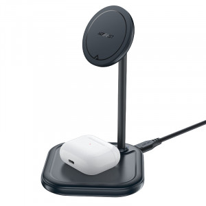 Безжично зарядно със стойка ACEFAST Qi 15W за iPhone (поддържа Magsafe) и AirPods (E6) сиво - Img 2
