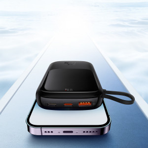 Външна батерия BASEUS Qpow Digital дисплей 10000mAh 22.5W с бързо зареждане / PD / SCP / FCP с вграден USB-C кабел черна - Img 10