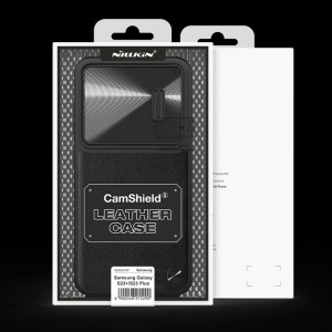 Гръб от естествена кожа с подвижно покритие за камерата NILLKIN CamShield Leather S - Samsung Galaxy S23+ черен - Img 5