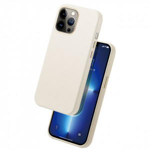 Гръб от естествена кожа DUX DUCIS Roma - iPhone 13 Pro Max бял - Img 2