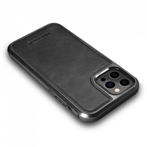 Гръб от естествена кожа iCARER Leather Oil Wax MagSafe - iPhone 12 Pro Max черен - Img 4