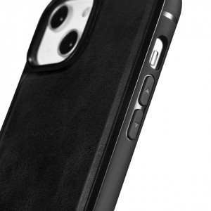 Гръб от естествена кожа iCARER Leather Oil Wax MagSafe - iPhone 14 черен - Img 2