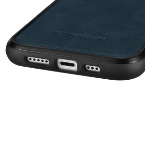 Гръб от естествена кожа iCARER Leather Oil Wax MagSafe - iPhone 14 Pro Max син - Img 13