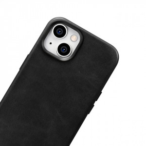 Гръб от естествена кожа iCARER Leather Oil Wax Premium MagSafe - iPhone 14 черен - Img 8