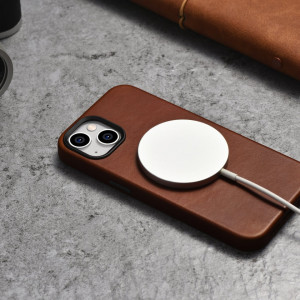 Гръб от естествена кожа iCARER Leather Oil Wax Premium MagSafe - iPhone 14 Plus кафяв - Img 6