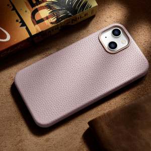 Гръб от естествена кожа iCARER Litchi Premium MagSafe - iPhone 14 розов - Img 16
