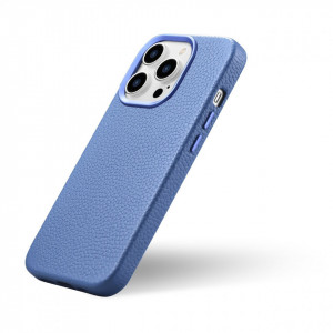 Гръб от естествена кожа iCARER Litchi Premium MagSafe - iPhone 14 Pro светлосин - Img 9