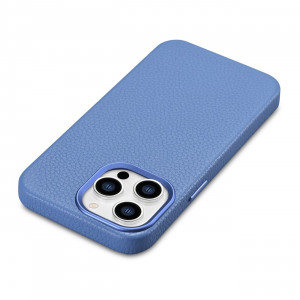 Гръб от естествена кожа iCARER Litchi Premium MagSafe - iPhone 14 Pro светлосин - Img 12