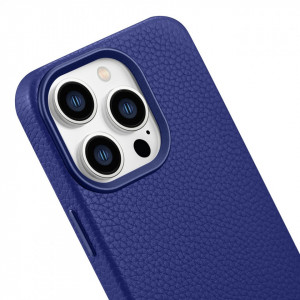Гръб от естествена кожа iCARER Litchi Premium MagSafe - Leather Case - iPhone 14 Pro Max тъмносин - Img 8