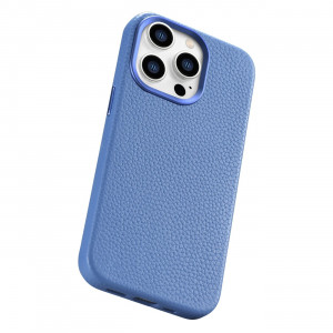Гръб от естествена кожа iCARER Litchi Premium MagSafe - Leather Case - iPhone 14 Pro Max светлосин - Img 13