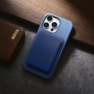 Гръб от естествена кожа iCARER Litchi Premium MagSafe - Leather Case - iPhone 14 Pro Max светлосин - Img 18