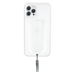 Гръб с лентов държач и каишка UNIQ Heldro с антимикробно покритие - iPhone 12 Pro Max бяла скреж - Img 1