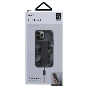 Гръб с лентов държач и каишка UNIQ Heldro с антимикробно покритие - iPhone 12 Pro Max черен въглен - Img 8