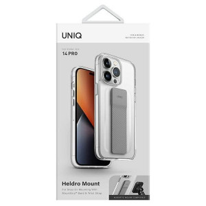 Гръб с лентов държач и каишка UNIQ Heldro с антимикробно покритие - iPhone 14 Pro кристалнопрозрачен - Img 9