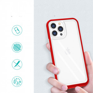 Гръб Clear 3в1 с гел рамка - iPhone 13 Pro червен - Img 2