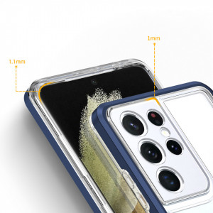 Гръб Clear 3в1 с гел рамка - Samsung Galaxy S21 Ultra 5G син - Img 4
