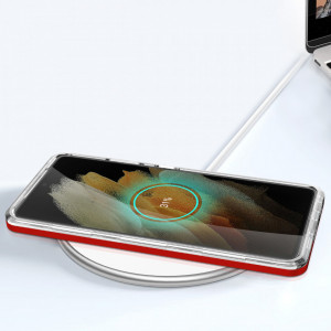 Гръб Clear 3в1 с гел рамка - Samsung Galaxy S21 Ultra 5G червен - Img 7