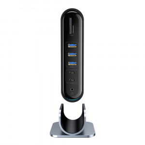 Докинг станция BASEUS 3x USB Type A 3.2 Gen.1 / 2x USB Type A 2.0 / 2x USB Type C / четец за SD и Micro SD карти / мини жак 3.5mm / 3x HDMI / RJ45 1Gbps / USB Tyype C Power Delivery 100W (EU / CN / UK стандарт) (CAHUB-DG0G) сива - Img 8