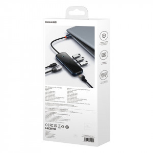 Докинг станция BASEUS AcmeJoy USB Type C към USB Type C Power Delivery & Data / 2x USB Type A 3.0 / USB Type A 2.0 / HDMI / RJ45 (WKJZ010013) тъмносива - Img 10