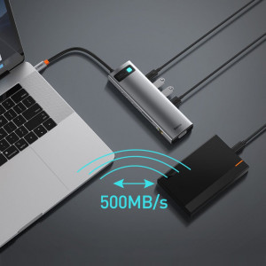 Докинг станция BASEUS Metal Gleam 11в1 USB Type C към 3x USB Type A 3.2 Gen.1 5Gbps / USB Type C Power Delivery 100W / мини жак 3.5mm / VGA Full HD 60Hz / 2x HDMI 4K 30Hz / четец за SD и Micro SD карти / RJ45 1Gbps (CAHUB-CT0G) сива - Img 20