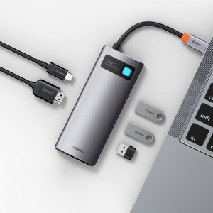 Докинг станция BASEUS Metal Gleam Series 5в1 USB Type C към HDMI / 3x USB Type A / USB Type C Power Delivery 30Hz Version сива - Img 9