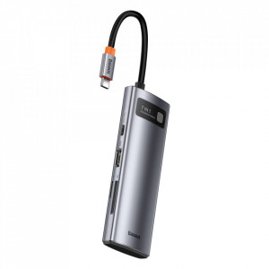 Докинг станция BASEUS Metal Gleam Series 7в1 USB Type C към USB Type C / 2x USB Type A 3.0 / USB Type C Power Delivery / HDMI / четец за SD и Micro SD карти (WKWG020113) сива - Img 2