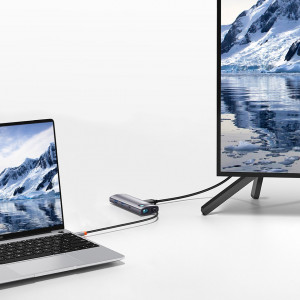 Докинг станция BASEUS Metal Gleam Series 7в1 USB Type C към USB Type C / 2x USB Type A 3.0 / USB Type C Power Delivery / HDMI / четец за SD и Micro SD карти (WKWG020113) сива - Img 18