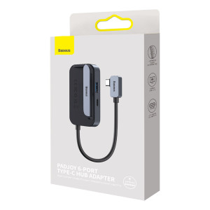 Докинг станция BASEUS PadJoy 6в1 USB Type C към HDMI 2.0 4K 30Hz / мини жак 3.5mm / USB Type A 3.0 / USB Type C Power Delivery + Data 100W / четец за SD и Micro SD карти тъмносива - Img 5