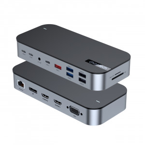 Докинг станция CHOETECH M52 USB Type C към USB Type C Power Delivery / USB Type C / USB Type A / HDMI / VGA / четец за SD и Micro SD карти / RJ45 / мини жак 3.5mm сива - Img 3