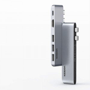 Докинг станция UGREEN 2x USB Type C към USB Type C Power Delivery (Thunderbolt 3, 100W, 4K @ 60 Hz, 10 Gbps) / HDMI 4K @ 30 Hz / 3x USB Type A 3.0 за MacBook Pro / Air (60559) сива - Img 12