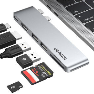Докинг станция UGREEN CM380 2x USB Type C към HDMI / 2x USB Type A 3.0 / четец за SD и Micro SD карти / USB Type C Power Delivery сива - Img 1