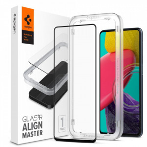 Закален стъклен протектор SPIGEN Align Master FC с инструмент за поставяне - Samsung Galaxy M53 с черна рамка - Img 1