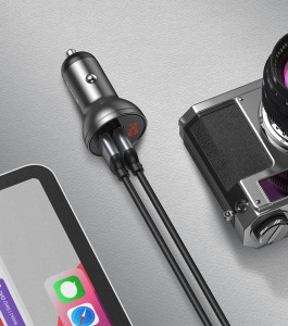 Зарядно за кола BASEUS 24W 4.8A 2x USB Type A с LCD дисплей (CCBX-0G) сиво - Img 11